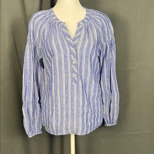 Talbots Blue and White Striped Blouse 100% Linen